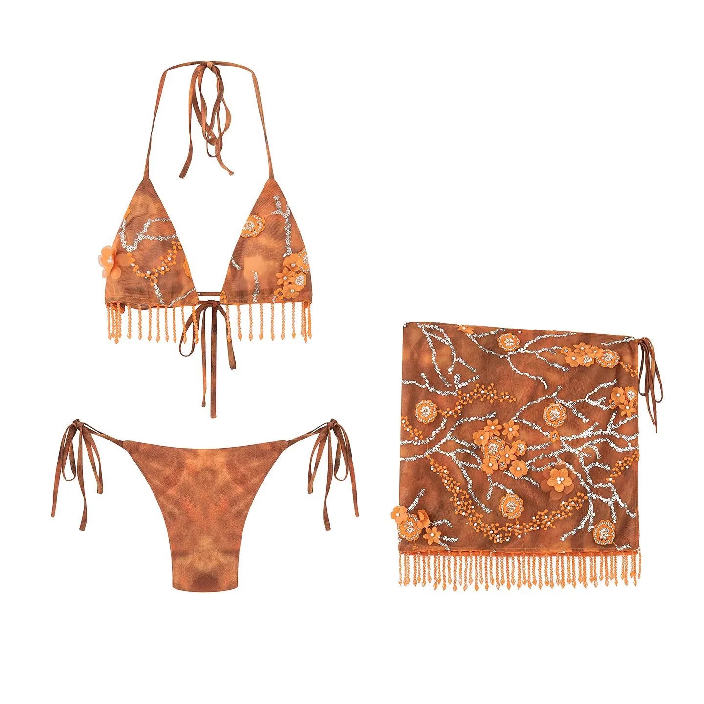 Summer Tassel Bikini Set with Half Skirt - Two Piece Swimwear