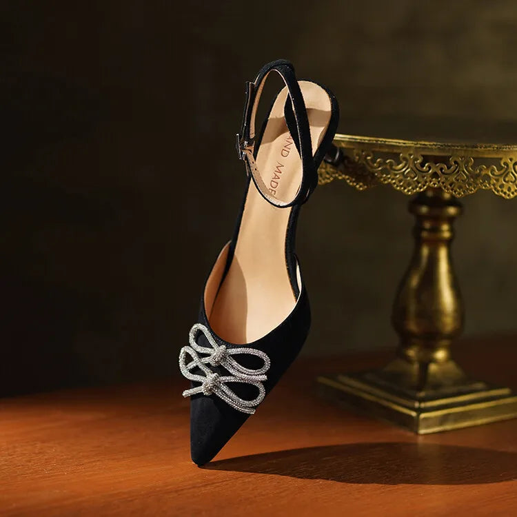 Women's Pointed Toe Rhinestone Wedding Sandals - Bowknot Pendant Pumps