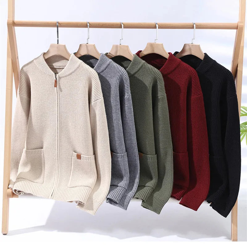 Men's Stand Collar Knit Sweatercoat - Loose Casual Cardigan for Autumn Winter
