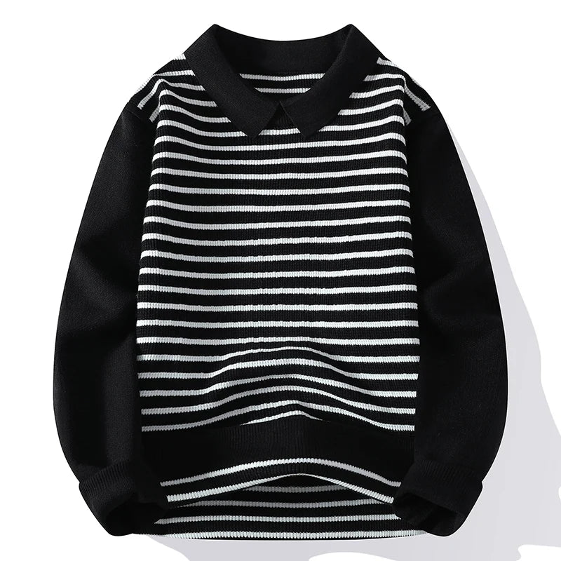 Winter Patchwork Striped Sweater - Long Sleeve Casual Knit Pullover