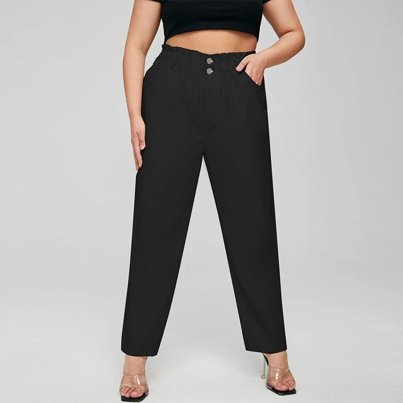 Women's Plus Size Stretchy Cotton High Waist Elastic Loose Trousers