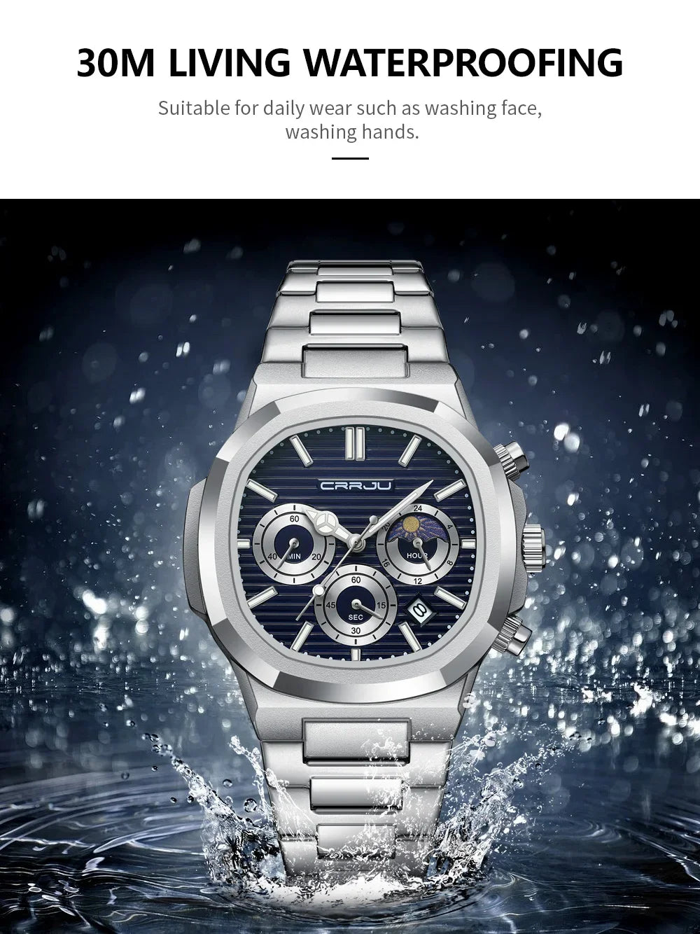 Men's Waterproof Pilot Chronograph Watch - Luminous Stainless Steel Timepiece