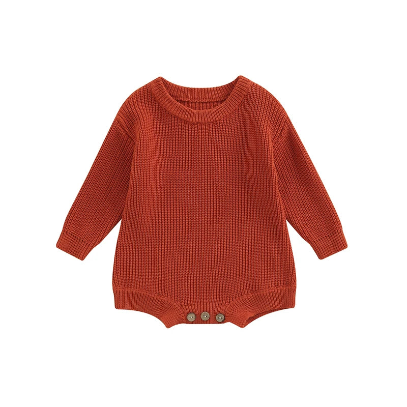 Baby Sweater Romper - Solid Knitted Long Sleeve Pullover Jumpsuit