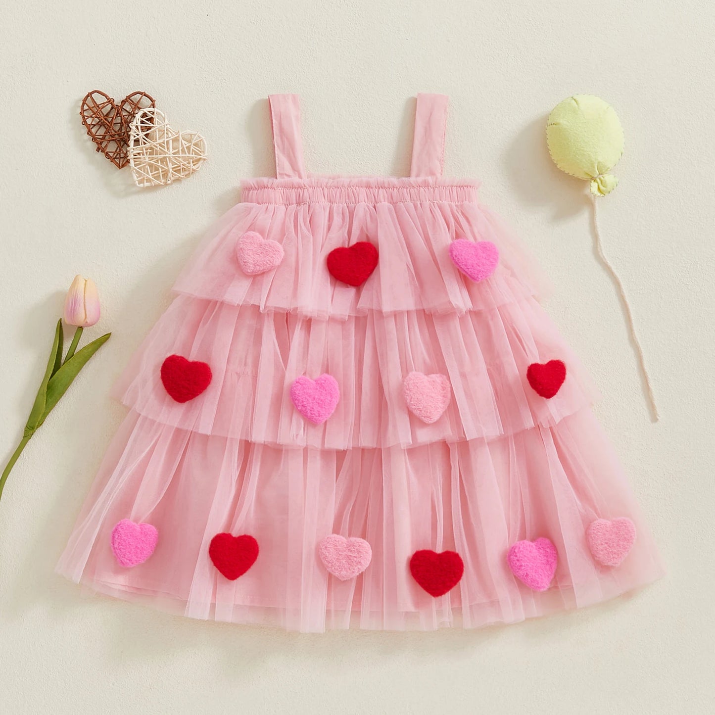Girl's Festive Dress - Star Lace Layered Tulle Sundress with Plush Ball