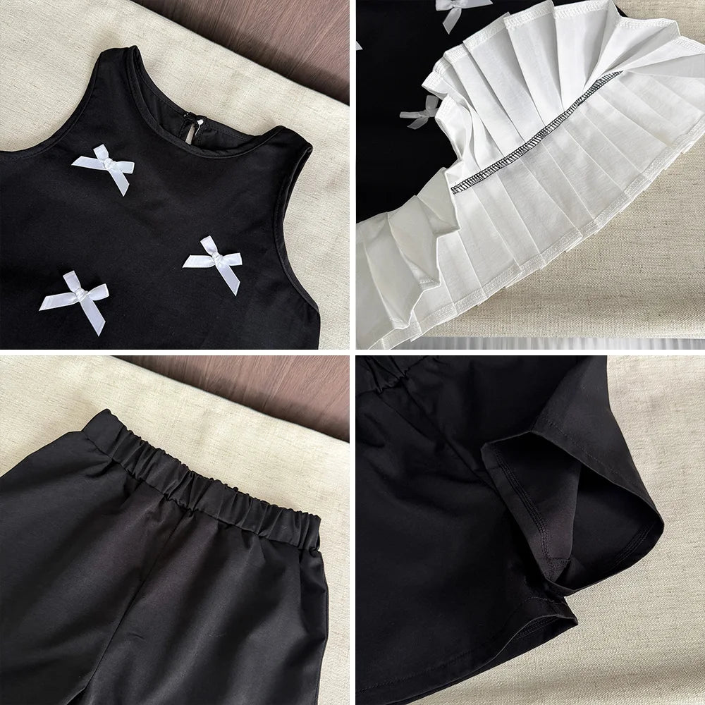 Girl's 3D Bow Round Neck Sleeveless Top and Short 2-Pcs Set