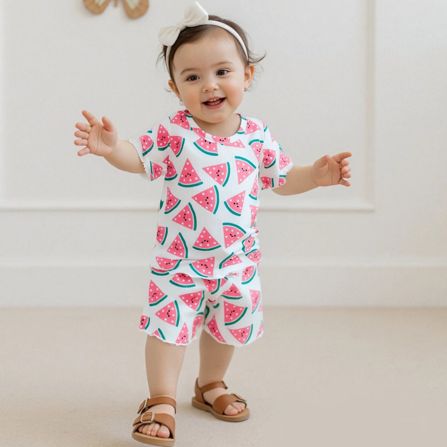0-4Y Kids Girls Summer Clothes Sets Short Sleeve Watermelon Print T Shirts and Shorts Set