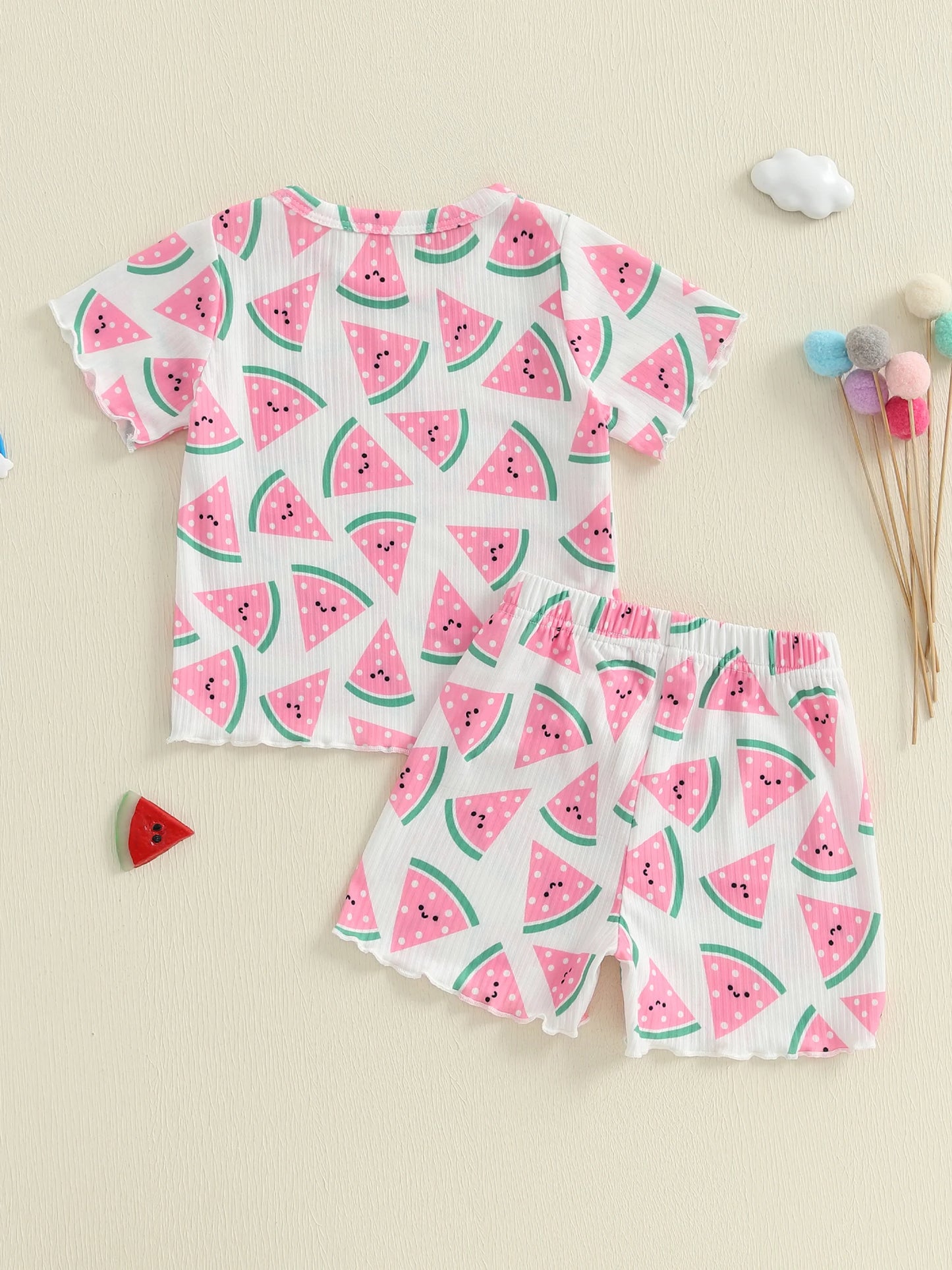 0-4Y Kids Girls Summer Clothes Sets Short Sleeve Watermelon Print T Shirts and Shorts Set