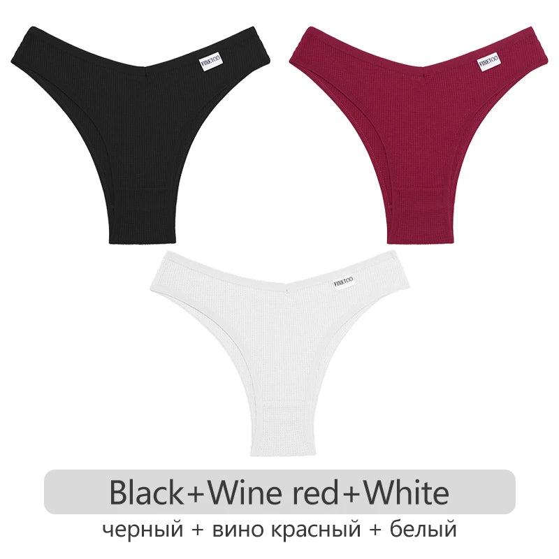 Women's Cotton Brazilian Panties 3-Piece Set - Waffle Style Underwear