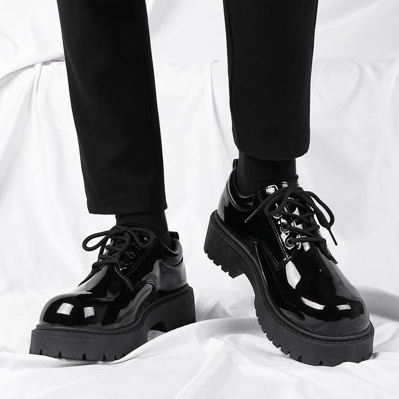 Men's Platform PU Leather  Lace-up Sneakers Thick Bottom British Shoes