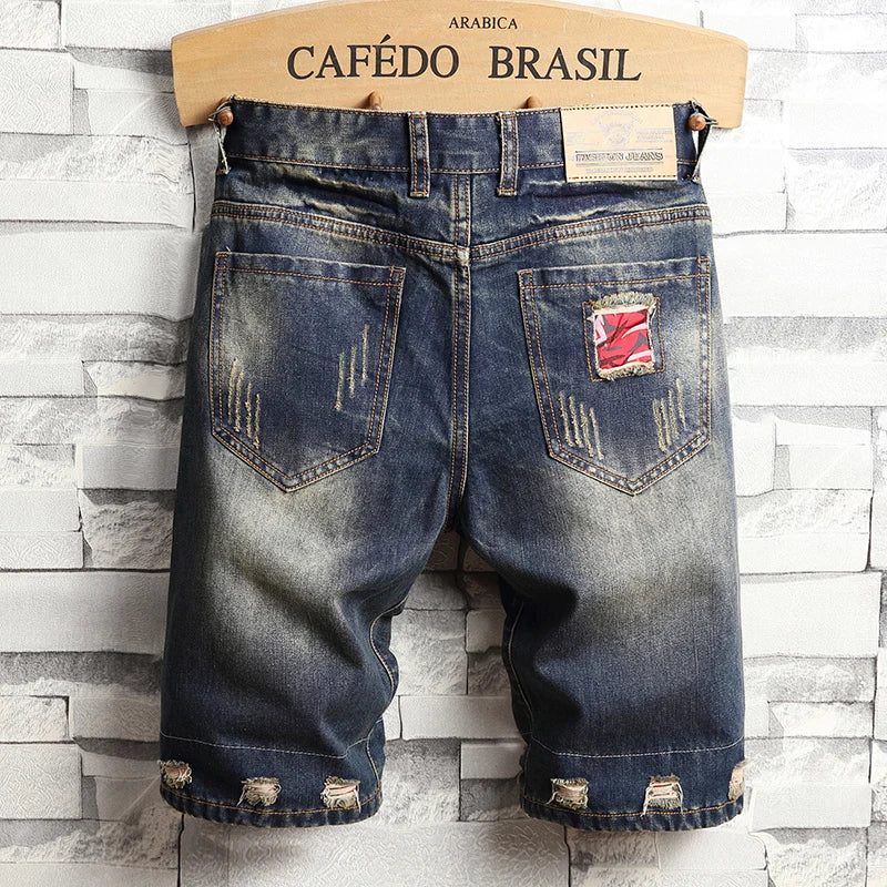 Men's Ripped Blue Denim Jeans Shorts