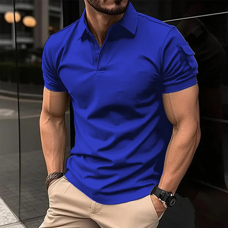 Men's Loose Short Sleeve Turn Down Collar Casual Breathable Polo Shirt