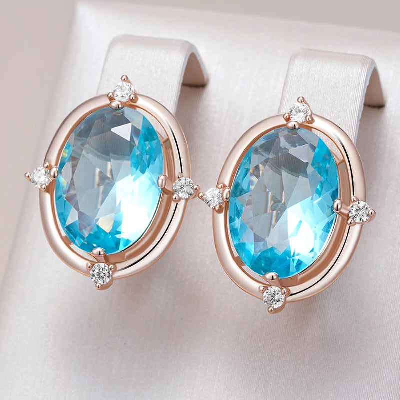 Luxury Blue Zircon Dangle Earrings - Rose Gold Bridal Jewellery