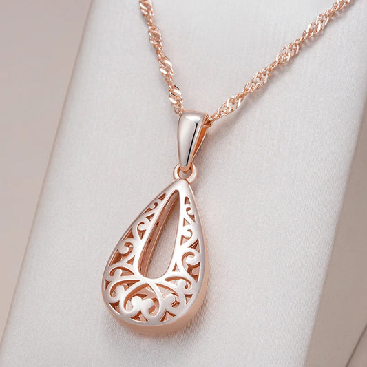Glossy Rose Gold Pendant Necklace - Elegant Flower Design Fine Jewelry