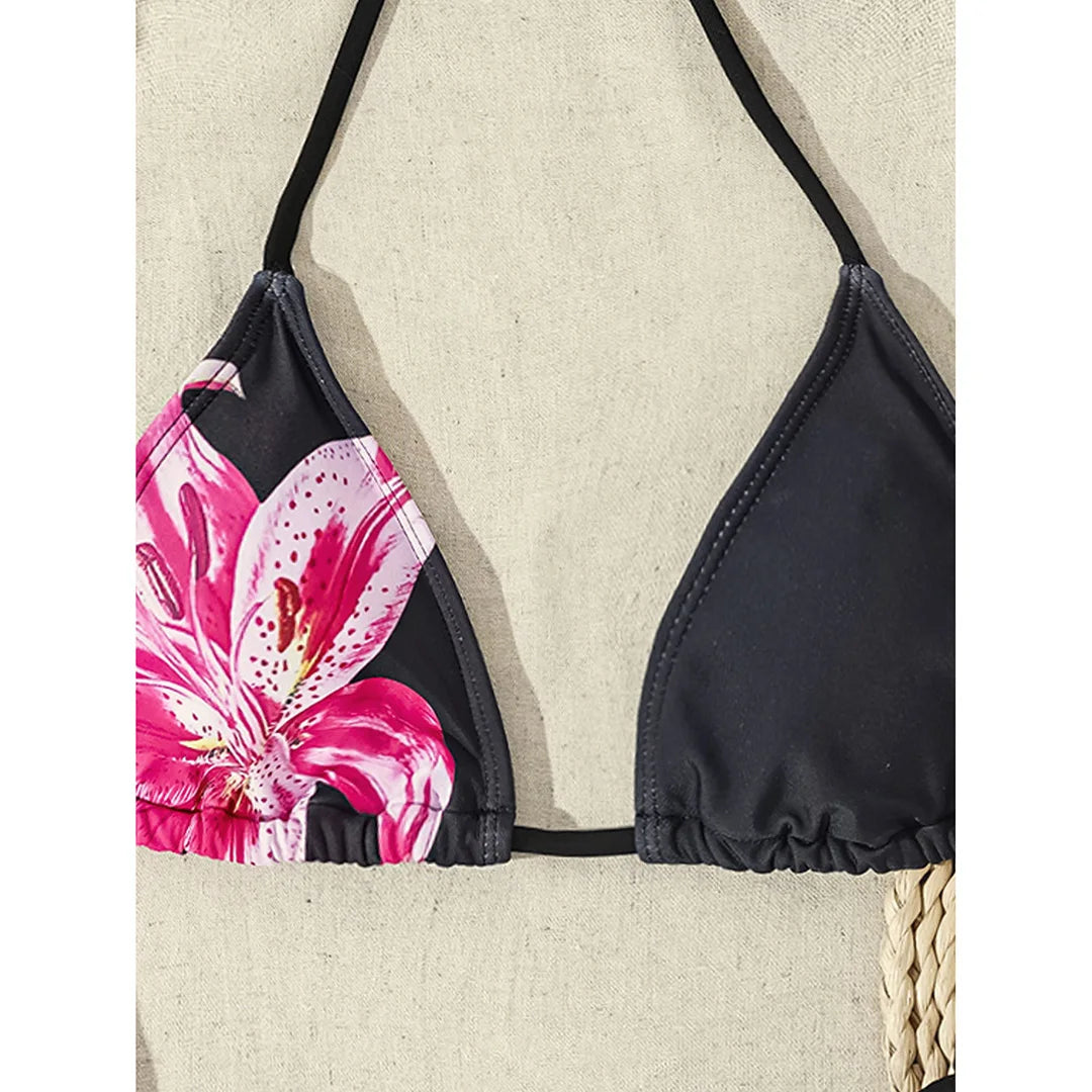 Floral Leopard Halter Bikini Set