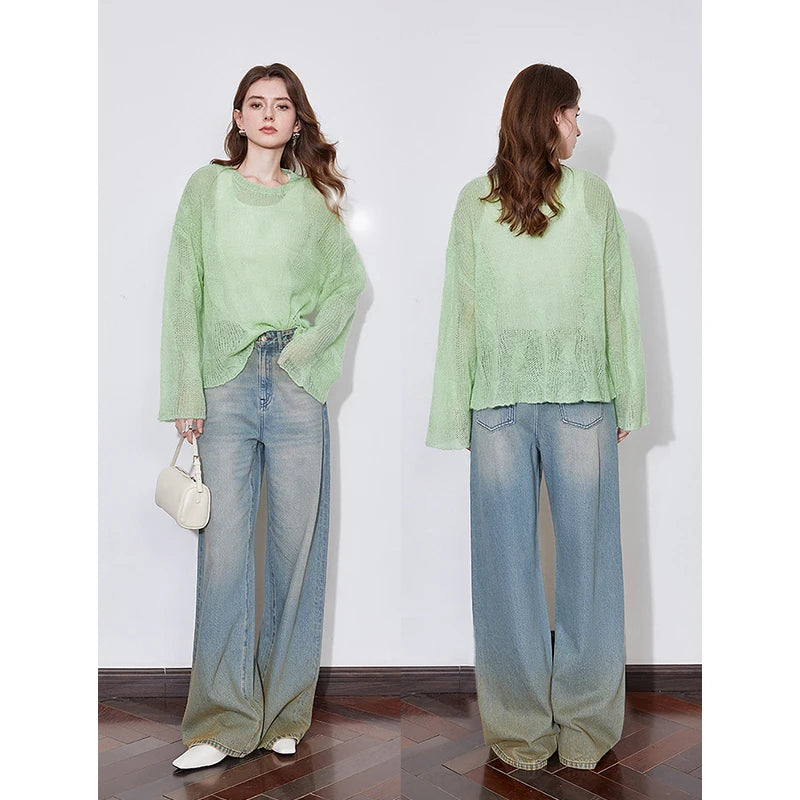 Women's Knitted Thin Hairy Soft Glutinous Green Grass Pullover Sweater