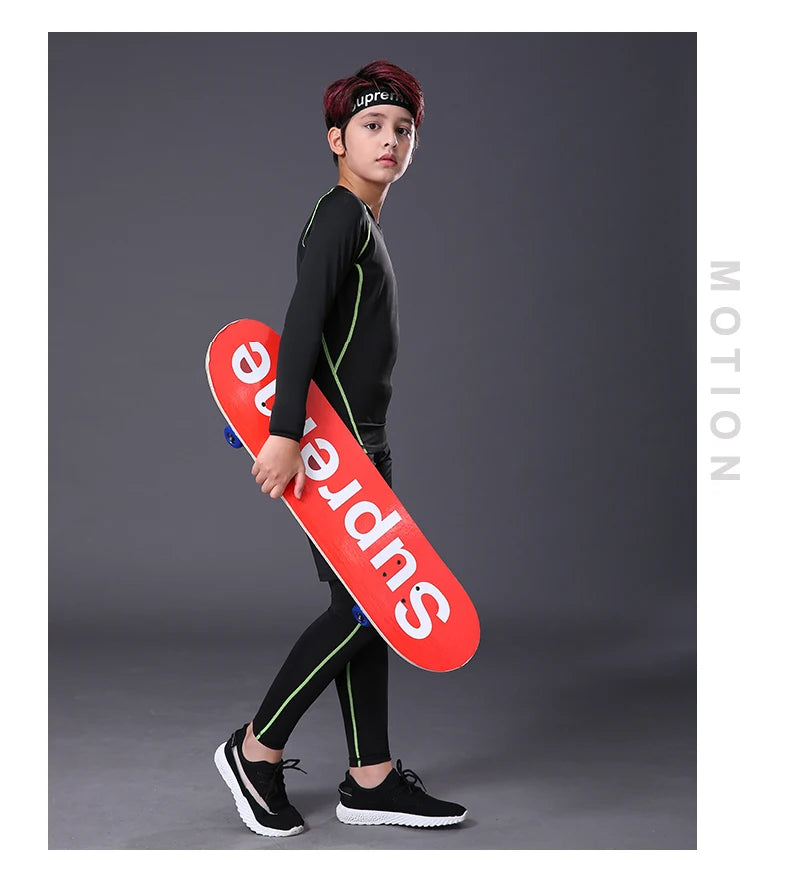 Kids Boy's Fitness Tracksuits Youth Warm Pants Top Underwear Tight Sports Compression Running Basketball Sportswear