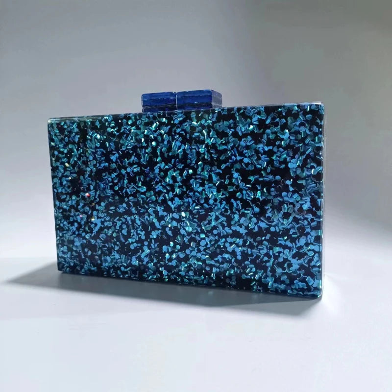 Gold & Silver Sequins Acrylic Evening Bag - One Shoulder Wedding Banquet Clutch