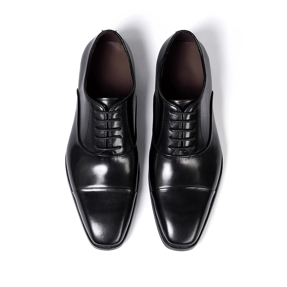 Men's Classic Lace-Up Oxfords Genuine Leather Cap Toe Wedding Party Formal Shoes
