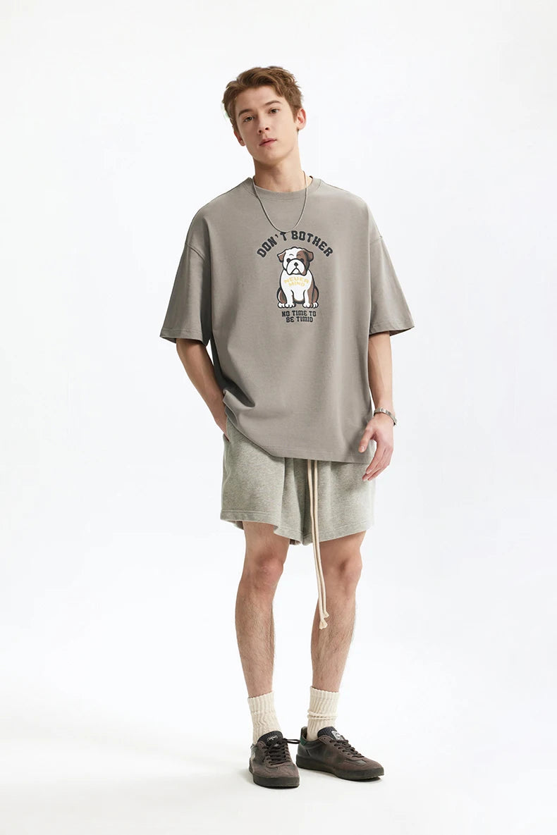 Men's French Bulldog Fun American Vintage 100% Cotton Heavyweight Casual Short Sleeve T-Shirt