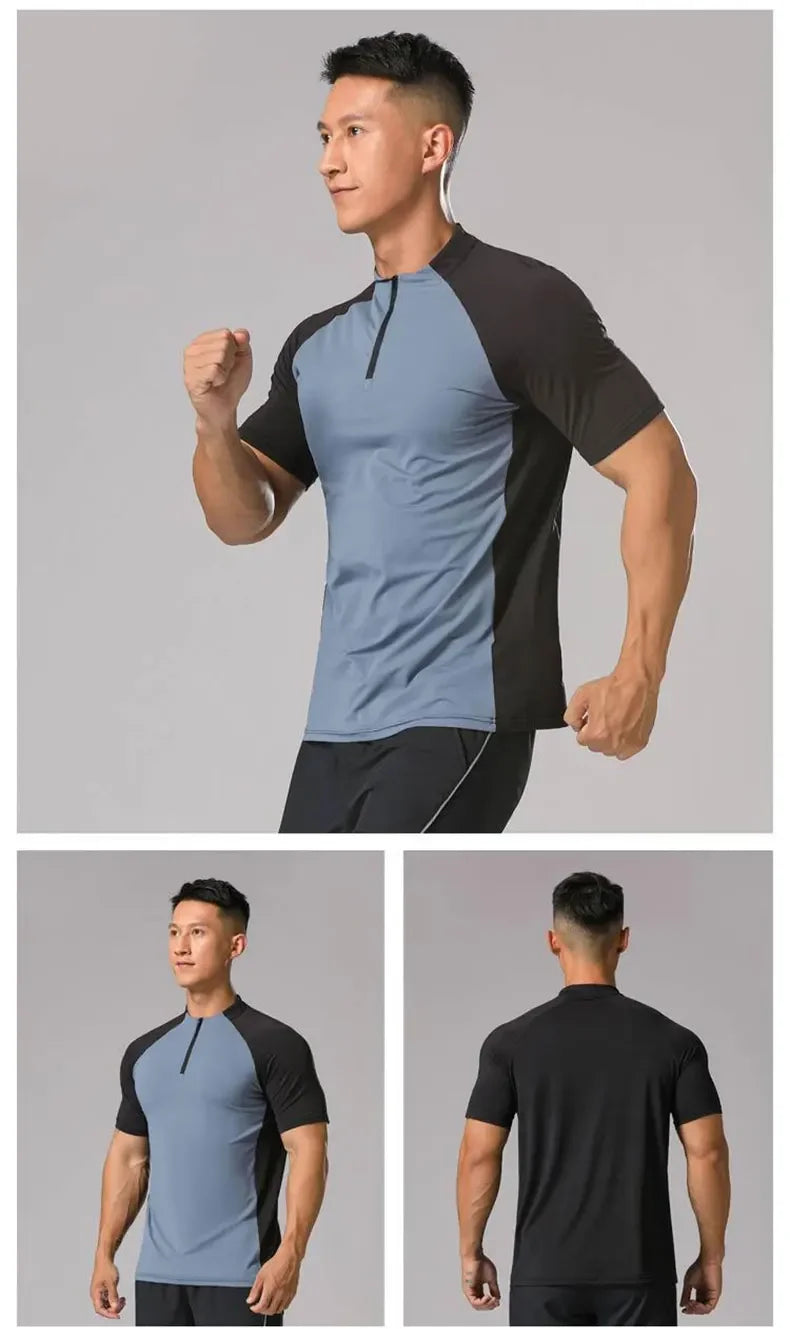 Men's Ice Silk Sweatshirt Elastic Wicking Breathable Tight High Quality Sport Short Sleeves T-shirt
