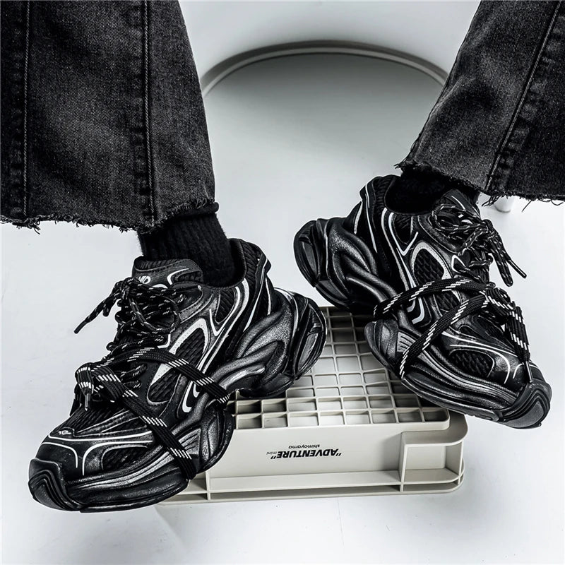 Men's Platform Sneakers - Double Lace Skateboard Running Shoes