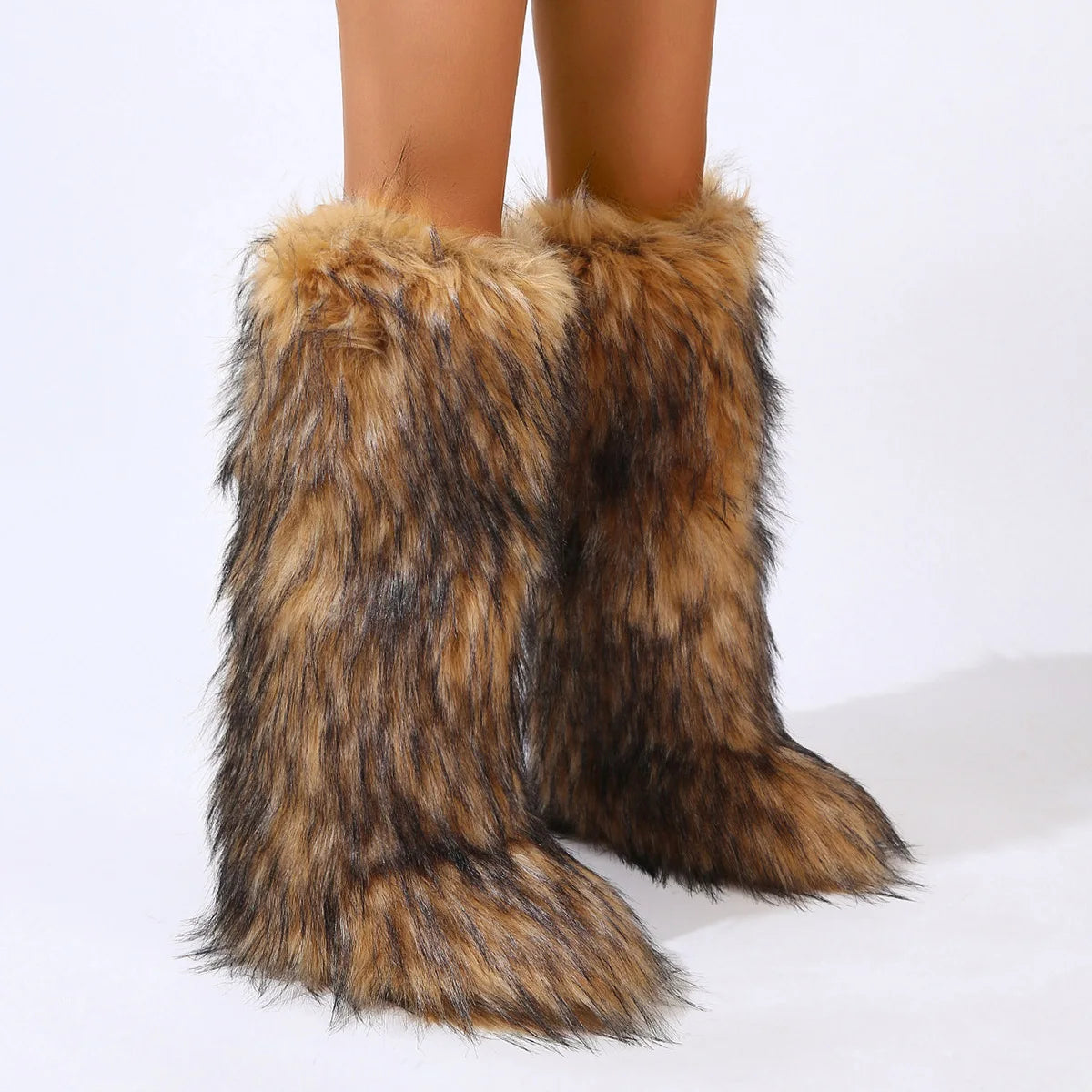 Women's Winter Thigh High Fluffy Plush Knee High Fur Faux Boots