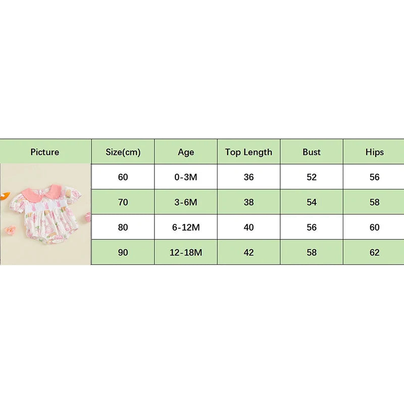 Baby Girls Easter Rabbit Romper - Doll Collar Short Sleeve Bodysuit (0-18M)