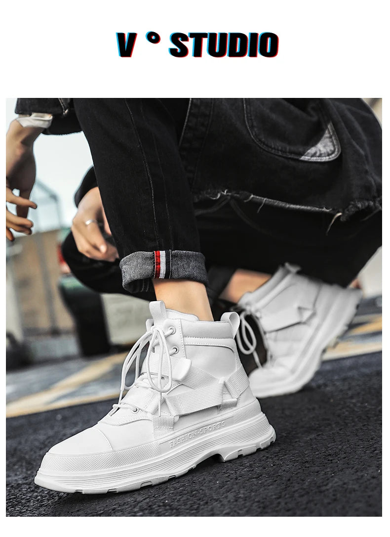Men's High-Top Platform Sneakers - Casual Ankle Boots