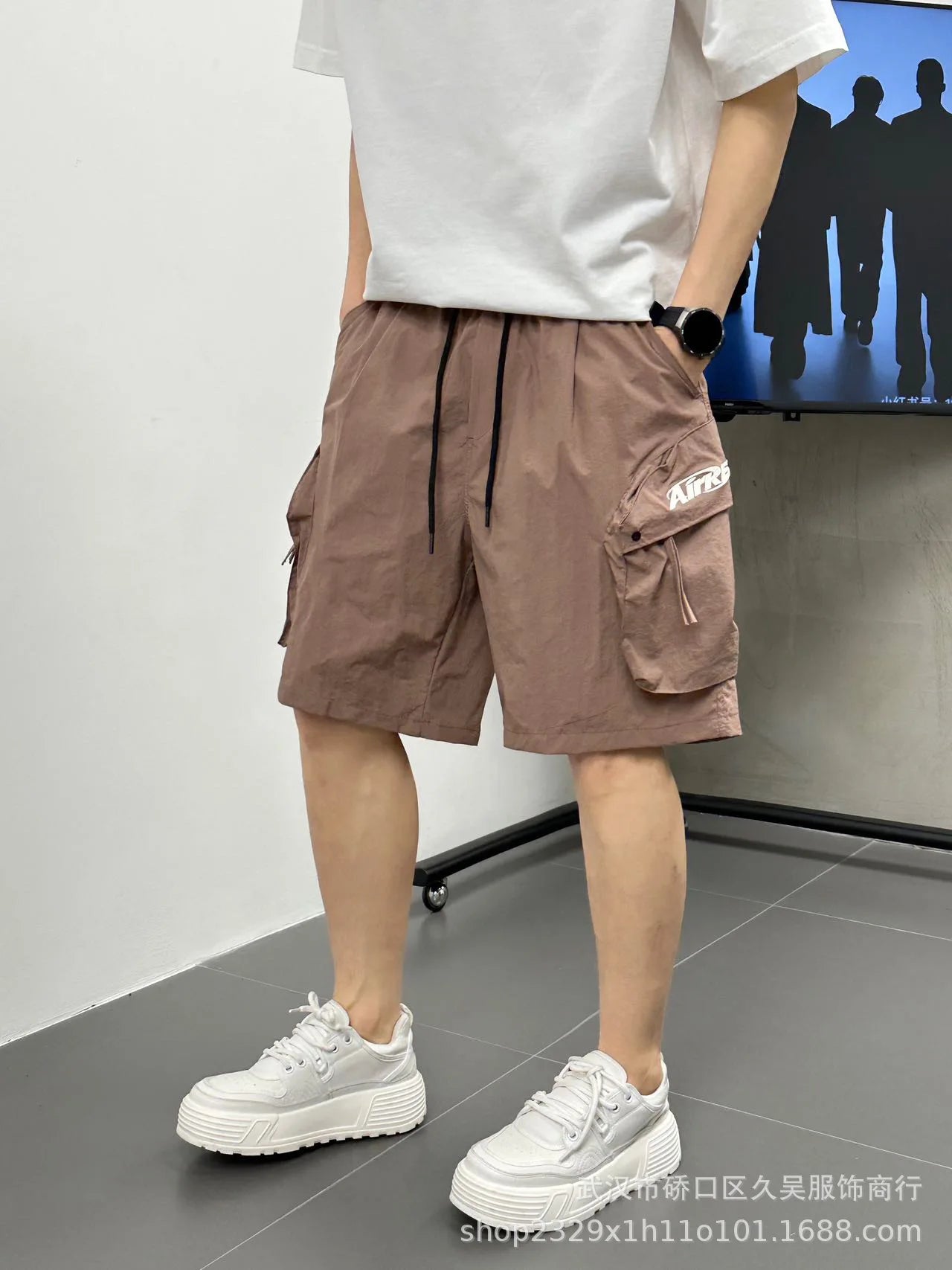 Men's Casual Cargo Shorts Knee Length Summer Drawstring Shorts