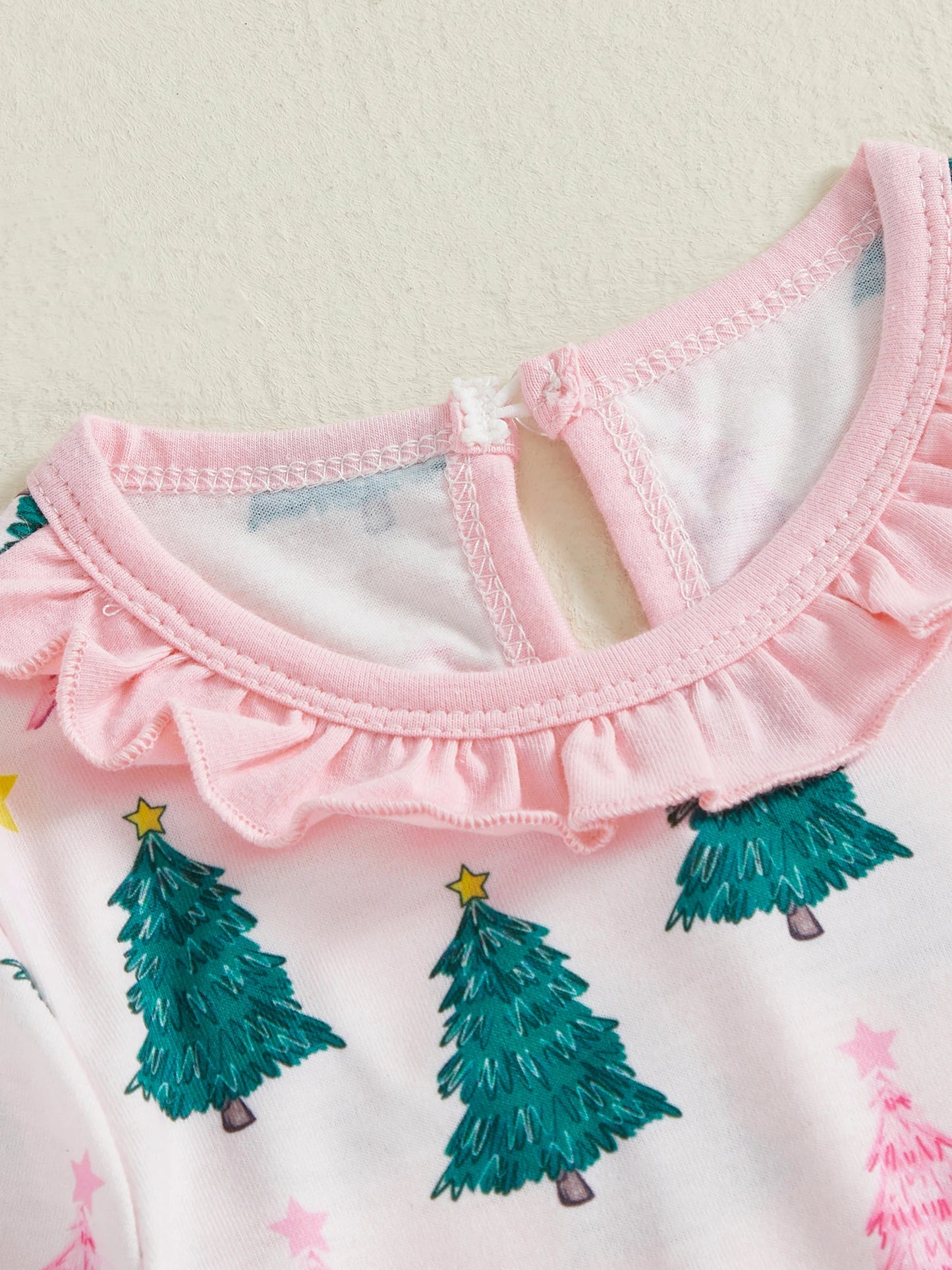 Baby Girls' Christmas Tree Print Romper - Festive Long Sleeve Jumpsuit