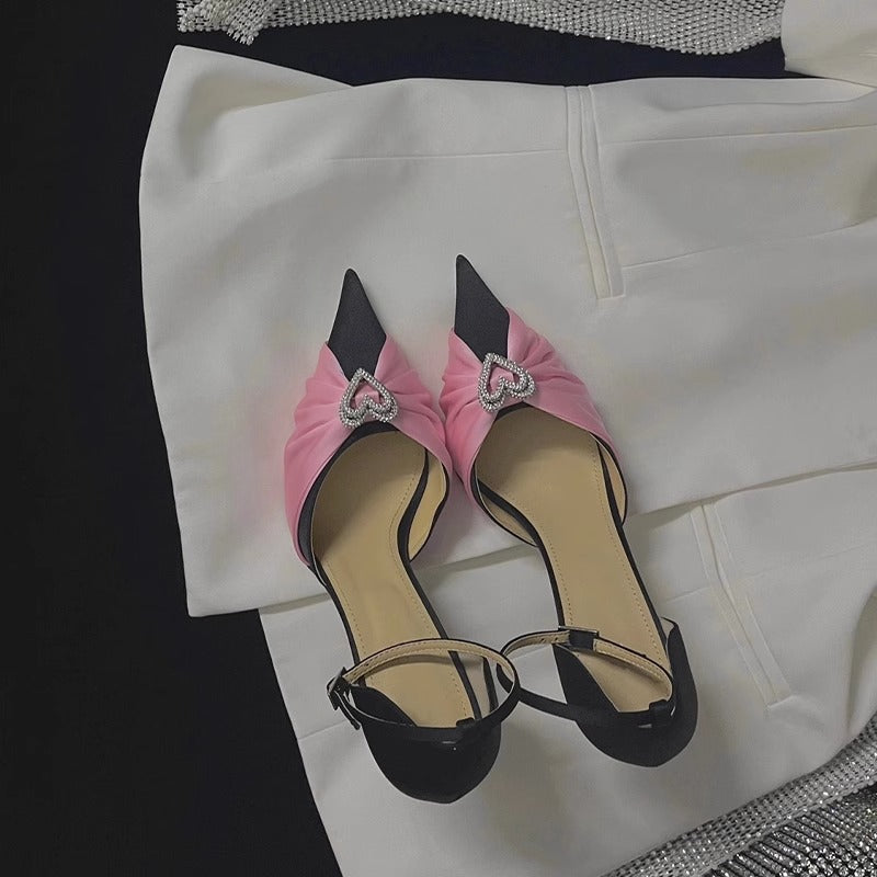 Women's Rhinestone Bowknot Satin Pointed Heel Sandals - Bridesmaid Party Shoes