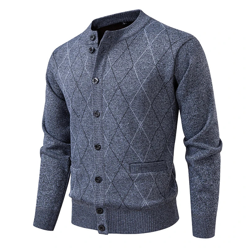 Men's Fleece Knit Cardigan - O-Neck Warm Casual Sweater Coat