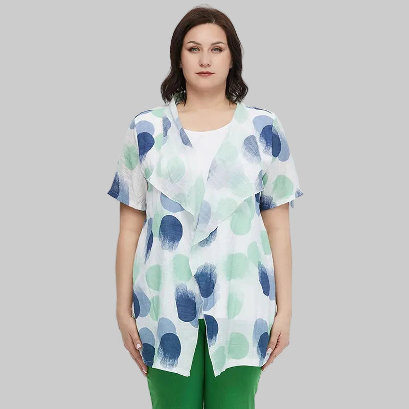 Women's Oversized Fake Two-Piece Print Shirt Blouse