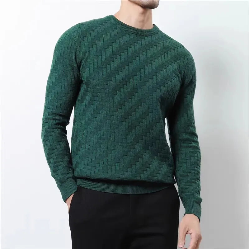 Men's Smart Casual Round Neck  Knitted Pullover Weaving Knit Sweater