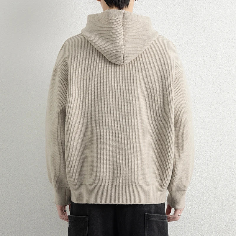 Hooded Zip Knit Sweatercoat - Casual Loose Fit Cardigan