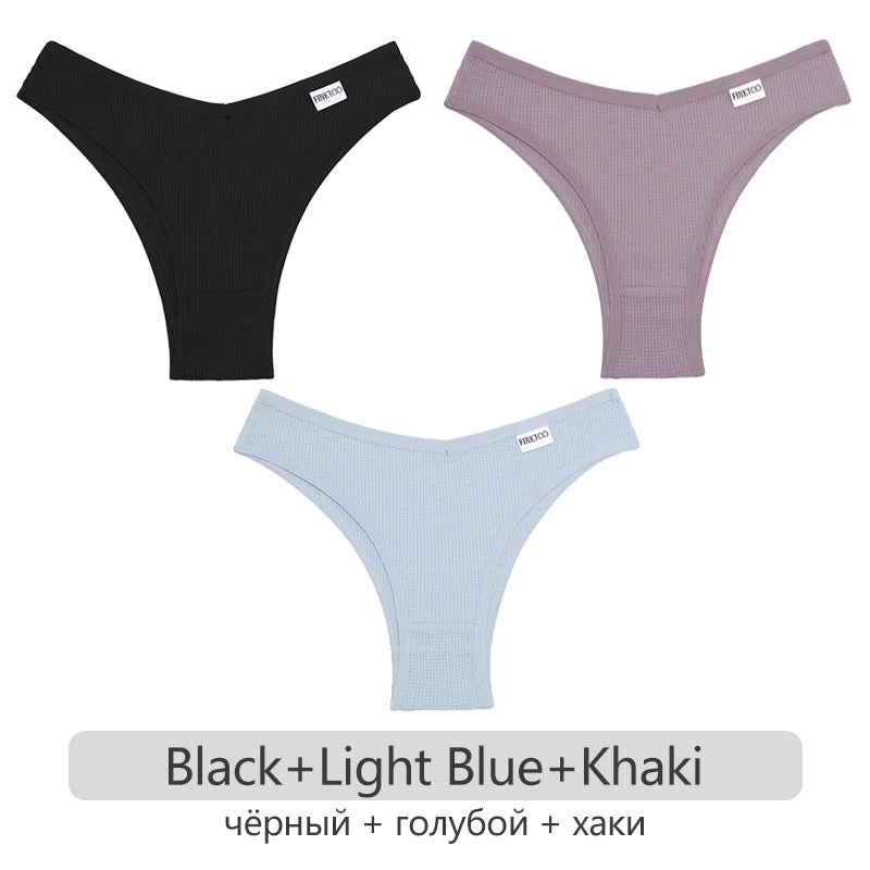 Women's Cotton Brazilian Panties 3-Piece Set - Waffle Style Underwear