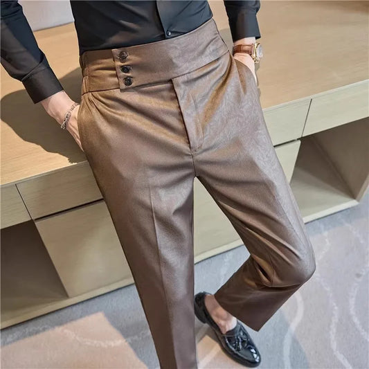 Men's Spring Autumn High Waist Smart Straight Trousers