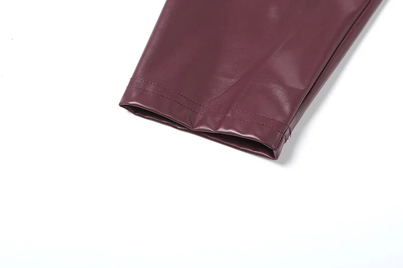 Women's PU Leather Cropped Jacket - Asymmetrical Single Button Coat