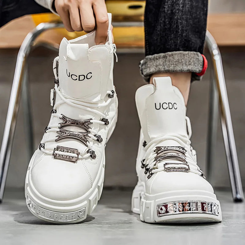 Men's High-Top Platform Sneakers - Metal Detail Skateboard Boots