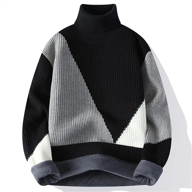 Men's Turtleneck Sweater - Fleece Warm Casual Knit Pullover