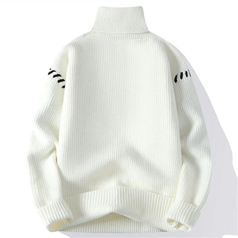 Men's Turtleneck  Loose Casual Knitted Pullover Patchwork Knitwear Sweater