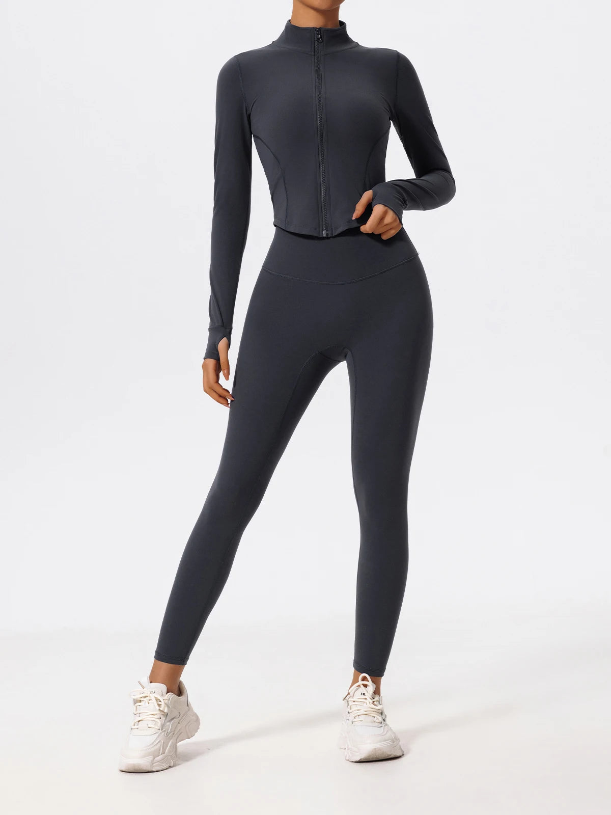 Ultra-Soft 2-Piece Gym Set - Long Sleeve Jacket & High Waist Leggings