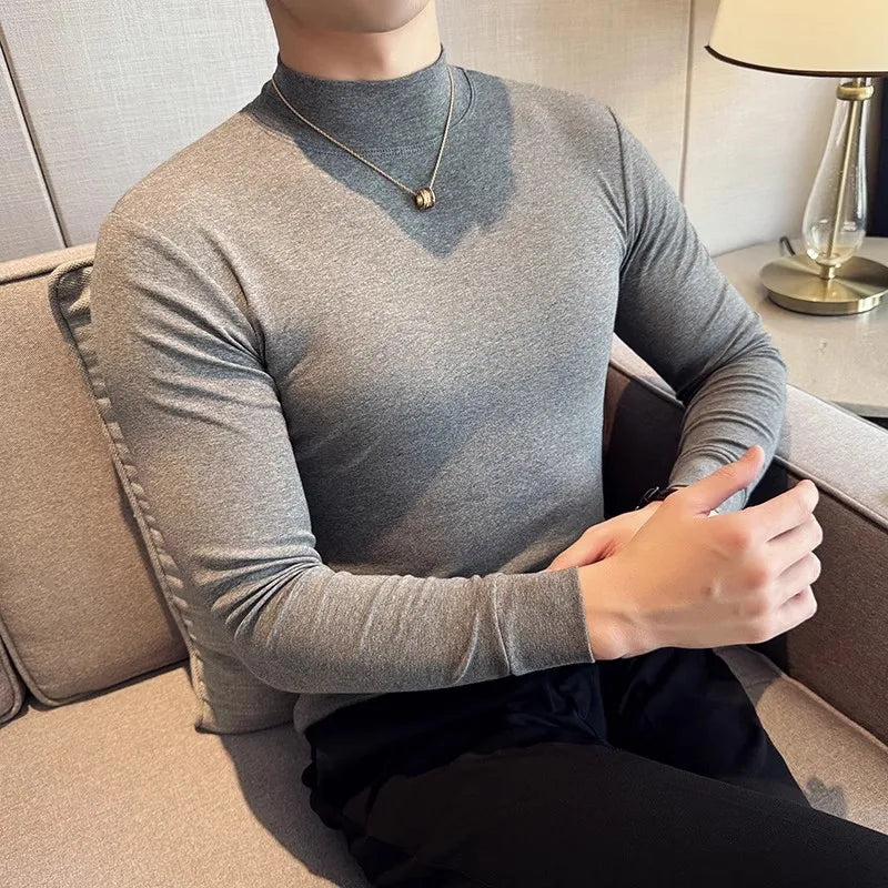 Men's Mock Neck Long Sleeve Elastic 95% Cotton