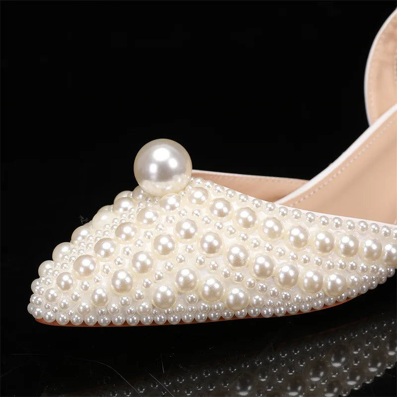 Women's 5cm Round Heel Shaped Heel Pearl Sandals