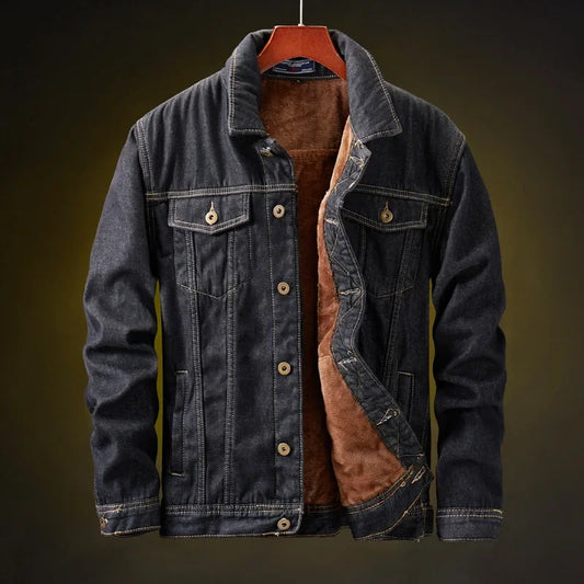 Men's Winter Denim Jacket - Thick Warm Fleece Lined Outerwear