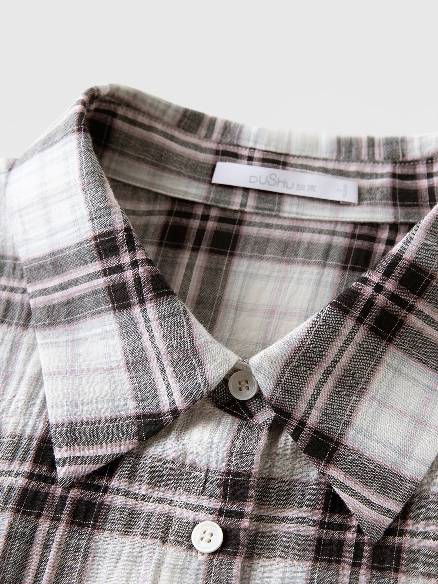 Plus Size Plaid Collar Shirt - Drawstring Pocketed Casual Top