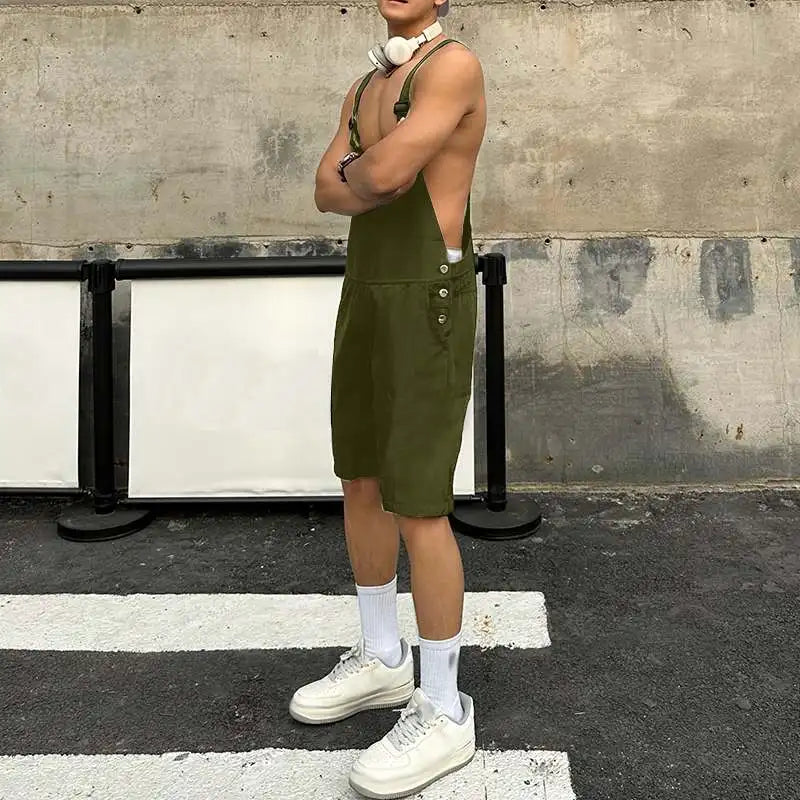 Men's Sleeveless Suspender Overalls Shorts