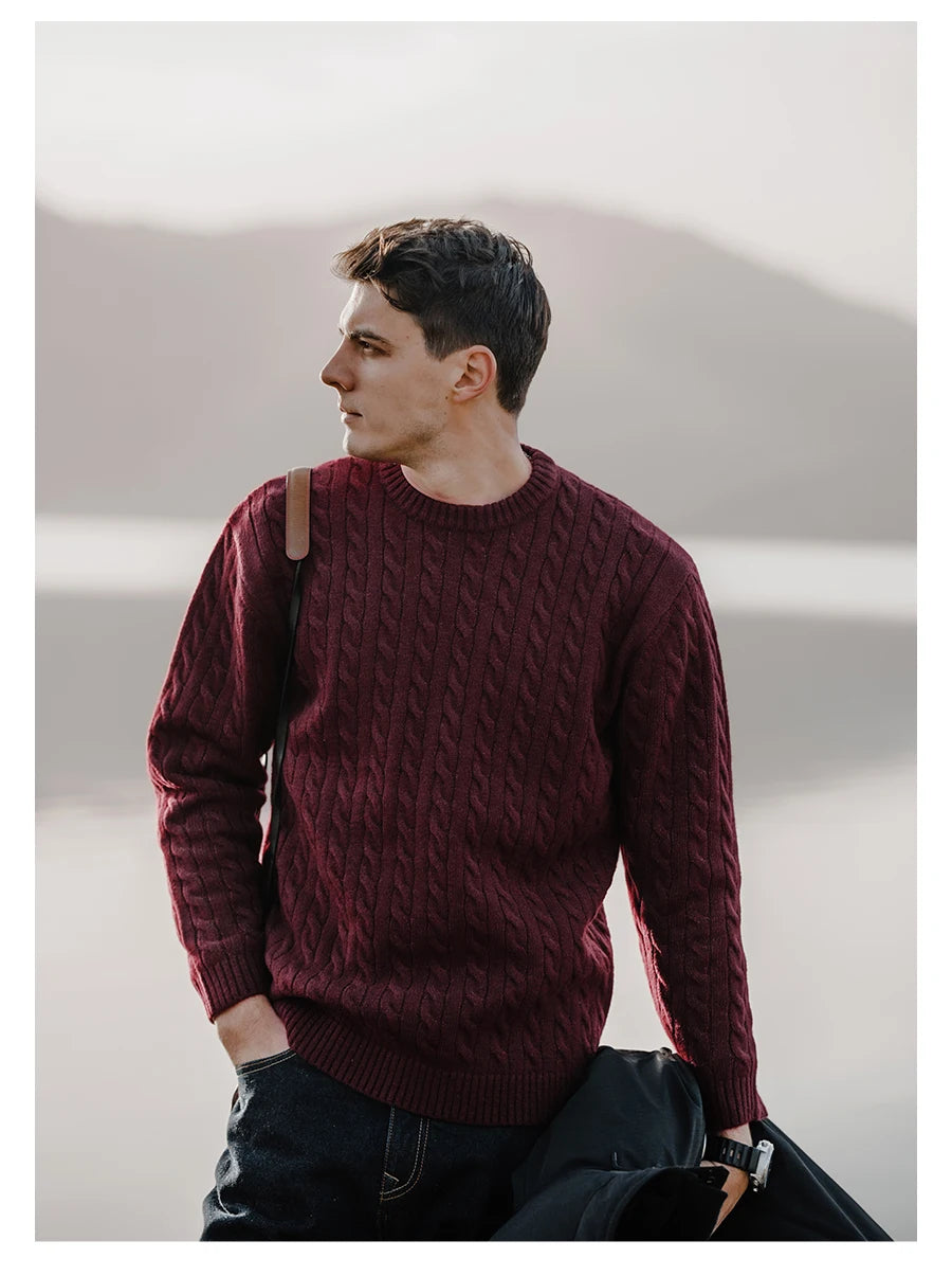 Men's Cable-Knit Thick Vintage Warm Knitwear Pullover Knit Jumper Sweater