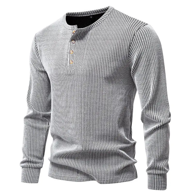 Men's Henry Collar Long Sleeve T-Shirt Solid Striped Smart Casual Pullover