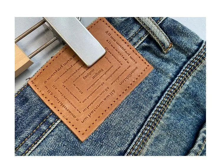 Men's Summer American Casual Embroidery Patch Vintage Denim Shorts